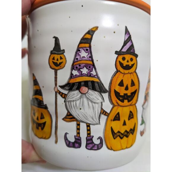 Cobwebs And Cauldrons Canister Jar Cute Gnome Witch Halloween Pumpkins New - Picture 6 of 8